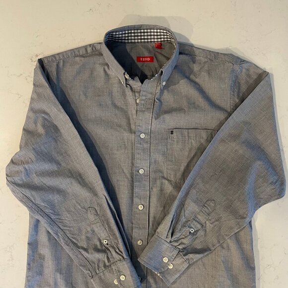 Izod Button Down Lg Sleeve Oxford Collar Casual Cotton Shirt Heathered Blue Sz M - Picture 5 of 13
